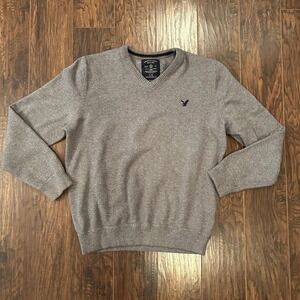 American Eagle Outfitters Men's Gray V-Neck Sweater Large